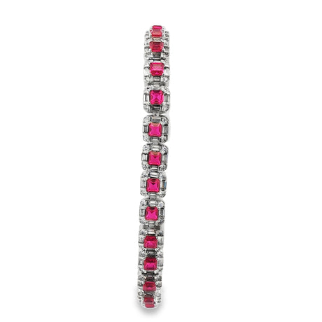 RAMAYA Bracelets - White Gold Tennis Bracelet with Step Cut Red Ruby Gemstones
