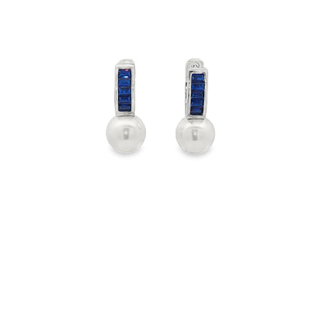 RAMAYA Hoop Earrings - Pearl Drop Hoop Earrings in White Gold Finished Silver