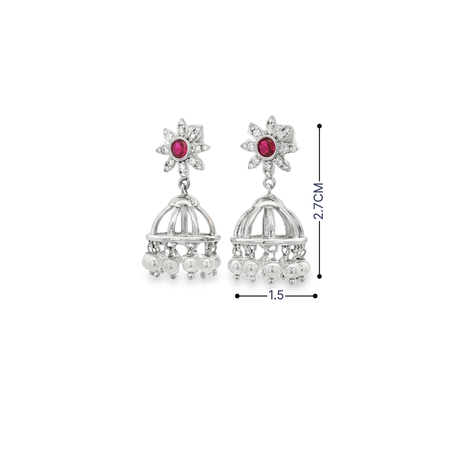 RAMAYA Dangle Earrings - White Gold over Silver Dangle Earrings with Ruby and Pearl Accents