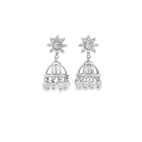 RAMAYA Dangle Earrings - Elegant Silver Dangle Earrings with Luminous Pearl Beads