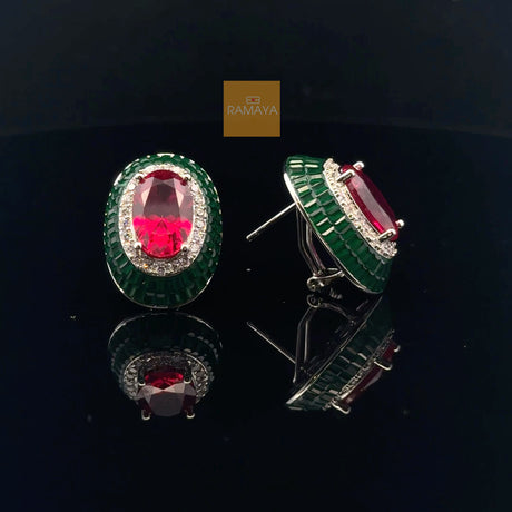 RAMAYA Earrings - Elegant Green and Red Earrings