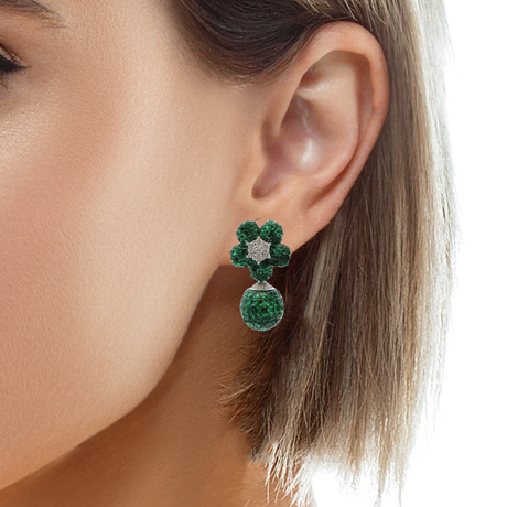 RAMAYA Earrings - Elegant Green Floral Earrings