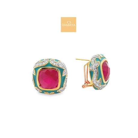 RAMAYA Earrings - Elegant Ruby and Turquoise Earrings