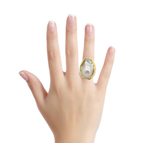 RAMAYA Rings - Elegant Pearl Ring with Gold Accent