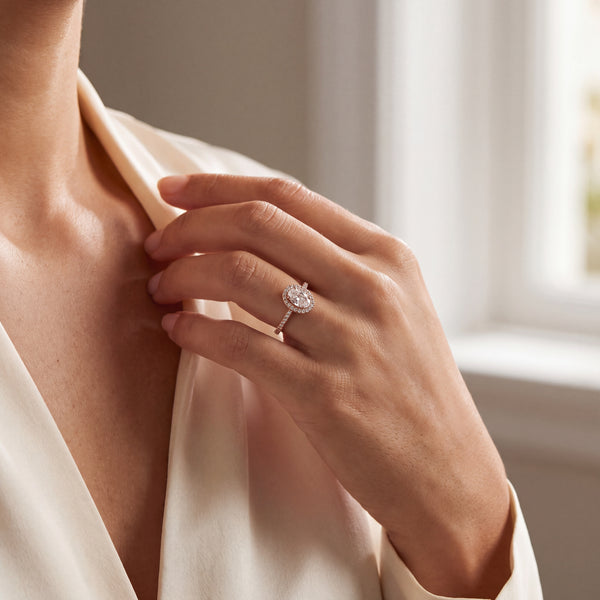 Elvina Rose Gold Oval Halo AD Adjustable Ring