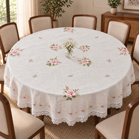 8 seater round table cover in cross stitch