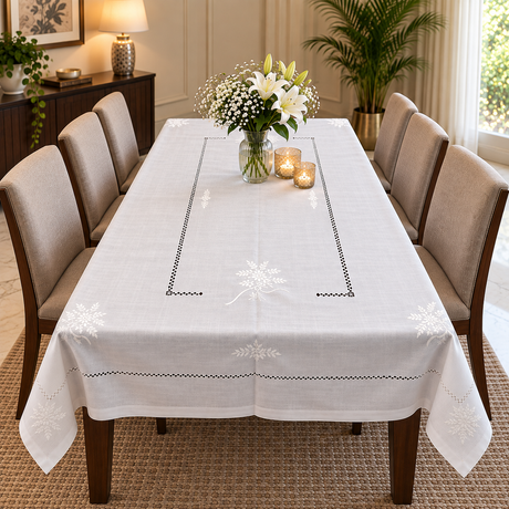 white table cover for 8 seater table