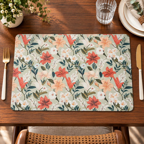 Autumn Lily Botanical Floral Leather Table Mat 