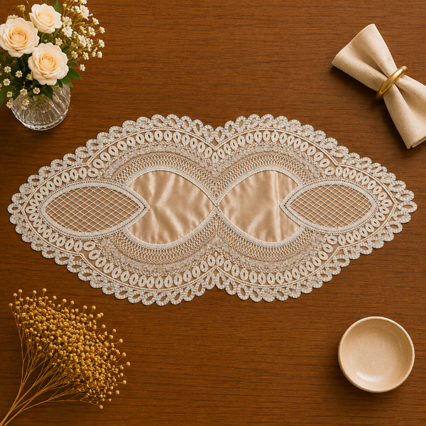 905 Tked gold Beige Table Runner 16x36 Inch