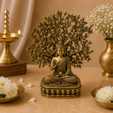 Buddha tree brass idol