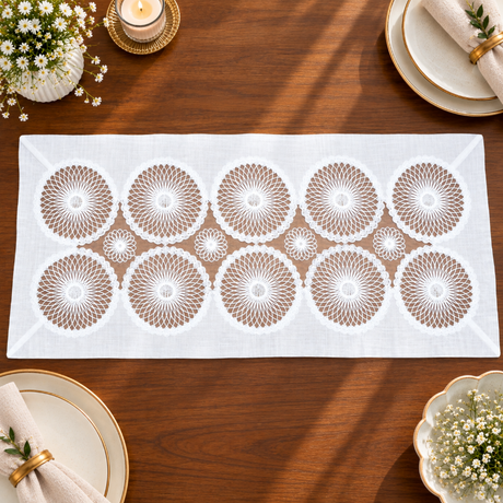 Chakra white embroidery table runner 