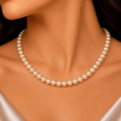 Pearl necklace being worn by a person