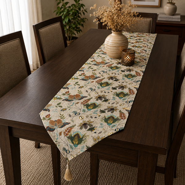 Jacobean Floral Jacquard Table Runner, 16x72 Inch