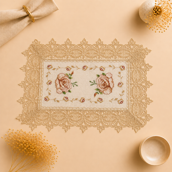 905beige cross stitch Table Mat 12x18