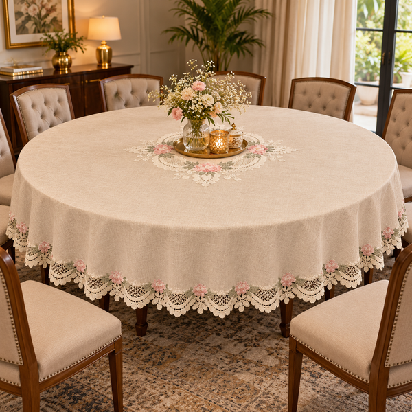 Belora Floral Multi Lace Round Table Cloth 72 inch