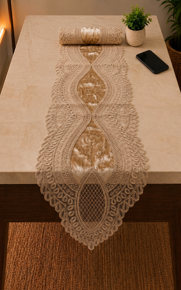 905 Tked gold Beige Table Runner 16x72 Inch