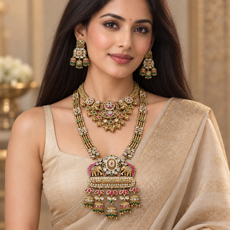  Choker & Elephant Motif Haram with Jhumka Earrings