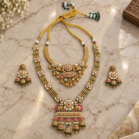  Choker & Elephant Motif Haram with Jhumka Earrings