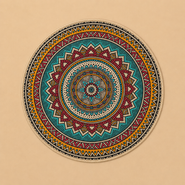 Colorful mandala design on a beige background
