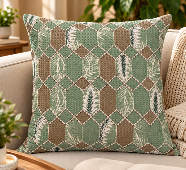 Sage Haven Green Geometric Embroidered Cushion Cover 16x16