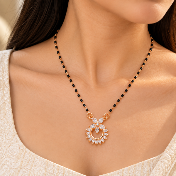 Aarika Rose Gold AD Floral Mangalsutra Necklace