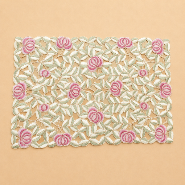 905 pink cut work Table Mat 12x18 Inch