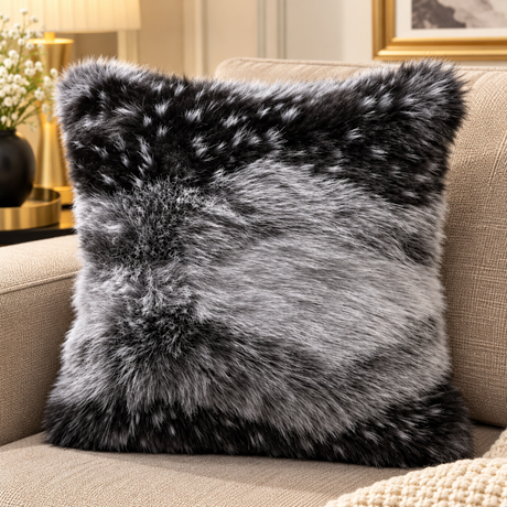 Frosted Charcoal Faux Fur Cushion Cover – 16x16 Inch (40x40 cm)