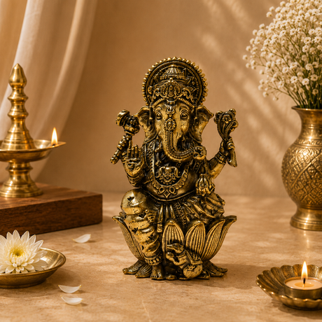 Ganesha Brass Idol Lotus Base