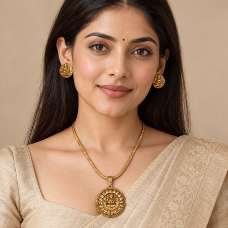 Goddess Coin Pendant Necklace with Matching Studs