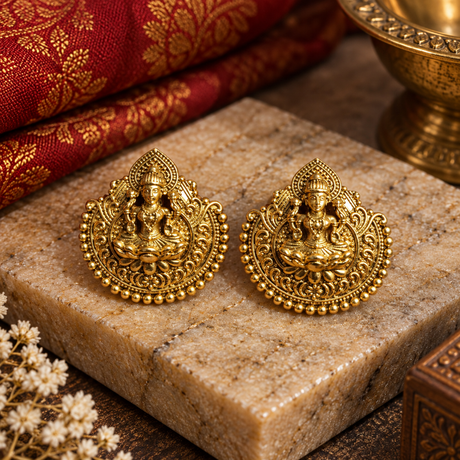 Goddess Motif Fan Stud Earrings