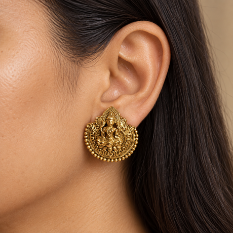 Goddess Motif Fan Stud Earrings