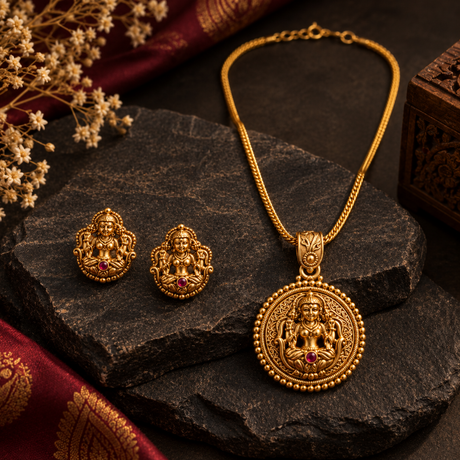 Goddess Oval Pendant Necklace with Ruby-Tone Accent