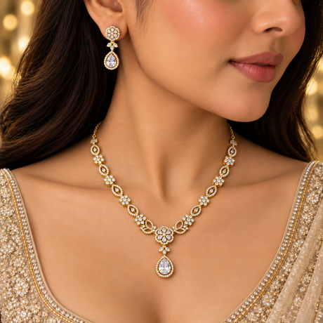 Gold-Toned CZ Necklace & Earring Set