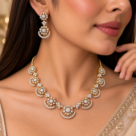 Gold-Toned CZ Necklace & Earring Set 