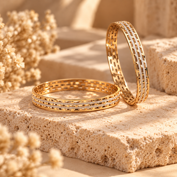 Davina Gold Cut-Out Textured Bangles