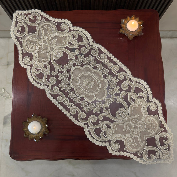 Auremont Ivory Floral Net Lace Table Runner 16x36