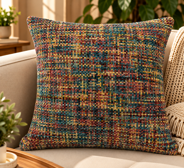 Mosaic Weave Multicolour Textured Cushion Cover – 16 × 16 Inches