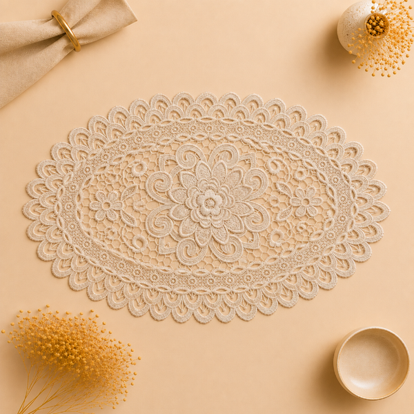 Oval Polyester Cutwork Lace Placemat – 12x18 Inch