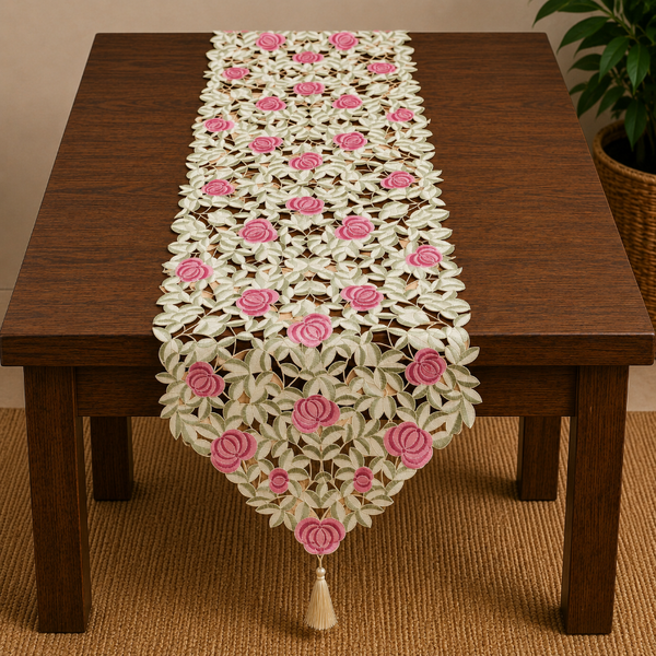 Table Runner 905 Pink Cut Work 16x72