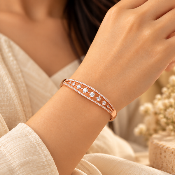 Azaria Rose Gold Openwork AD Hinged Bangle