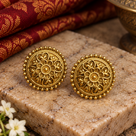 Round Floral Rosette Stud Earrings