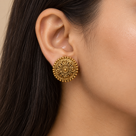 Round Floral Rosette Stud Earrings