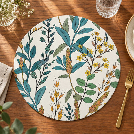 Sage & Amber Wildflower Botanical Vegan Leather Round Placemat 16"