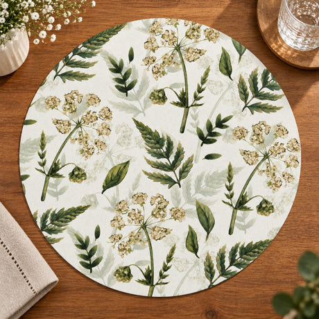 Sage Fern & Wildflower Botanical Vegan Leather Round Placemat 16"