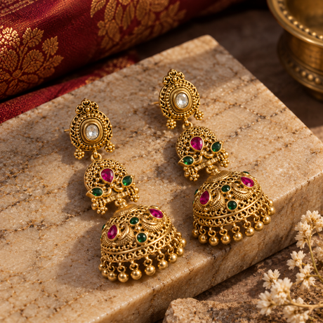 Three-Tier Peacock Jhumka Earrings