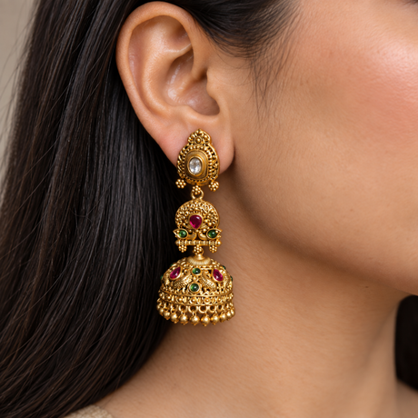 Three-Tier Peacock Jhumka Earrings