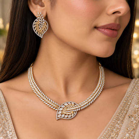Two-Tone CZ Necklace & Earring Set 