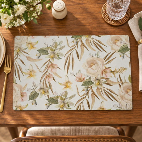 Vintage Meadow Rose Floral Leather Table Mat