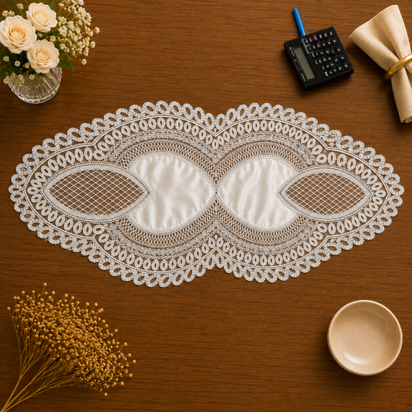 905 Tked gold White  Table Runner 16x36 Inch