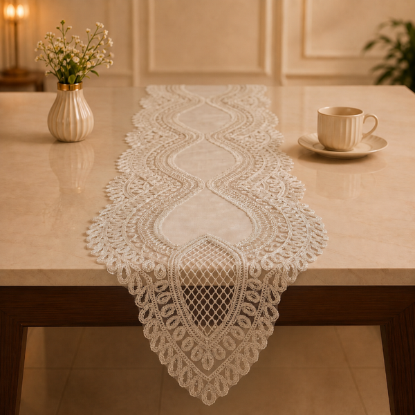 905 Tked gold White Table Runner 16x72 Inch